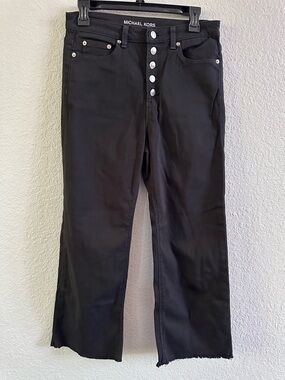 Michael Kors Black Button Fly Jeans Cropped Raw Hem Straight Leg Women’s Size 8
